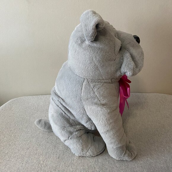 NWOT Shoppers Drug Mart Valentine's Day XOXO Grey Bulldog Pink Bow 14" - Picture 4 of 7